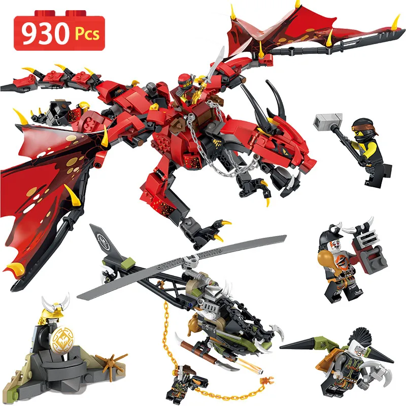 

Movie Series Building Blocks Compatible LegoINGLYS Ninjagoed Flame Dragon Figures Helicopter Model Assemble Toy For Boys