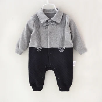 

New Fall Baby Boy Cotton Jumpsuit Rompe Gentleman Gray Navy Overall Bodysuit Infant Boys Clothes Born Gift 3m 6m 9m 12m
