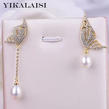 

YIKALAISI 925 Sterling Silver Natural Pearl Earrings Jewelry For Women 8-9mm Pearl Size Star Earrings 4 Colors