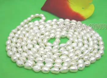 

SALE Long 80" White 7-8mm BAROQUE natural Freshwater Pearl Necklace-nec1641