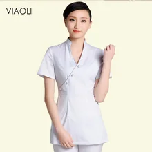 DIY логотип Униформа для здоровья клуба рабочая одежда женский Чайный домик официантка одежда салон красоты спа-Униформа Комплект из 2 предметов с вышивкой