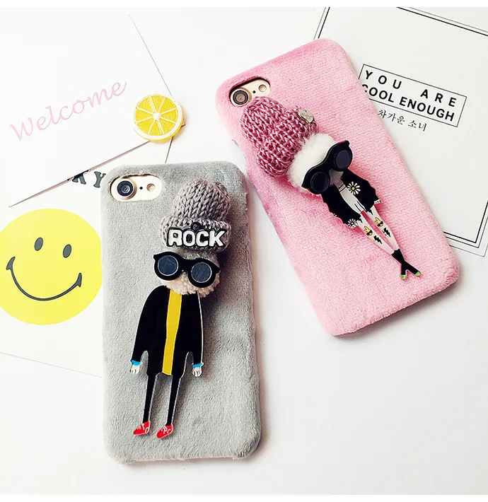 

New Fashion for IPhone 6 Case Warm Fur Ball Case Plush 3D Hat Phone Case for Iphone 6 6s 6plus 7 7plus 5SE Luxury Back Cover Bag