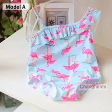 new model cute baby girl swimwear one piece with Flamingos pattern 1-12Y girls swimsuit kid/children swimming Suit sw28