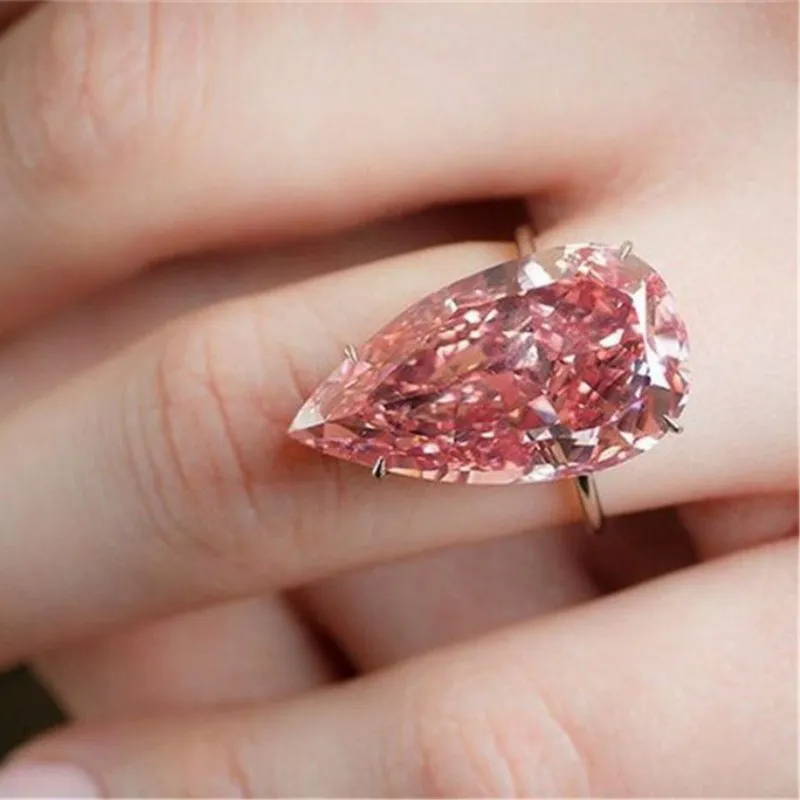 CC Роскошные ювелирные кольца для женщин розовый кубический цирконий большой камень гипербола кольцо для помолвки кольцо Прямая CC2153
