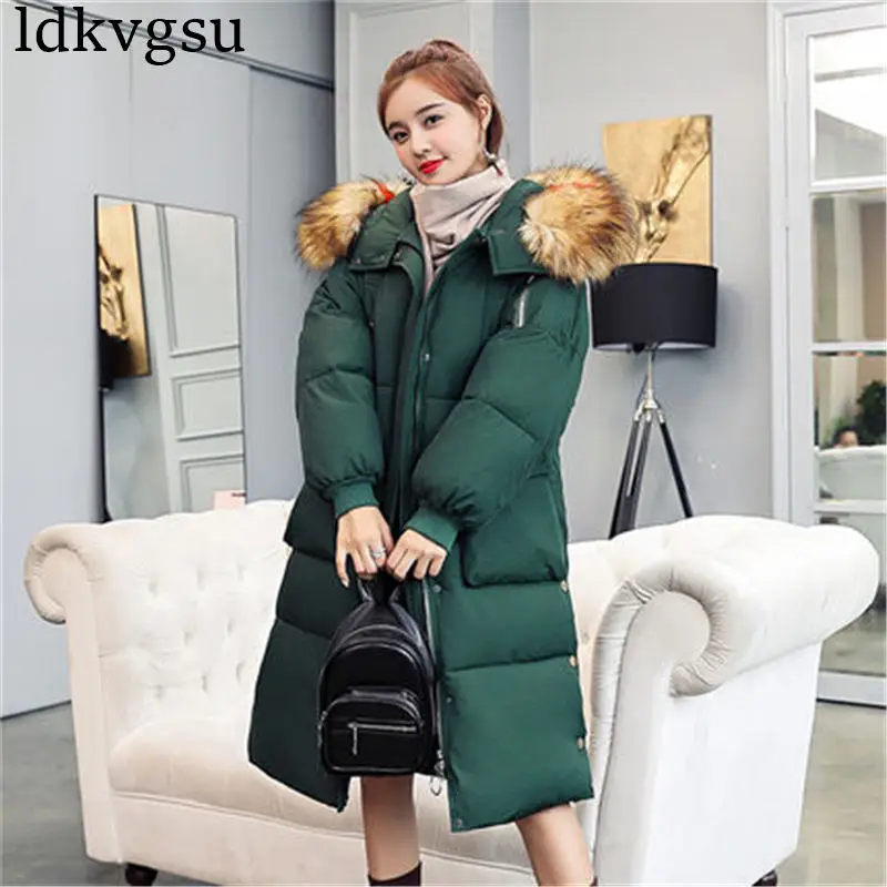 Зимняя женская куртка большого размера, воротник из искусственного меха с капюшоном, Толстая теплая Женская куртка и пальто, зимняя женская парка A1685 - Цвет: green
