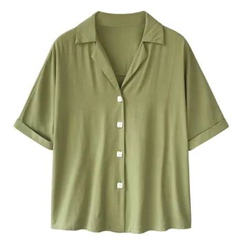 

2019 Summer Half Sleeve Lapel Shirts Women Tops and Blouses Casual Loose Blouses