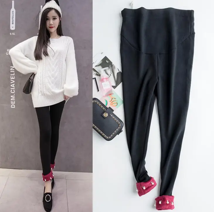 

2018 Winter Maternity Thick pants Pregnant Women Pregnant Plus velvet warm Stretch leggings Pregnancy Clothes Maternity trousers