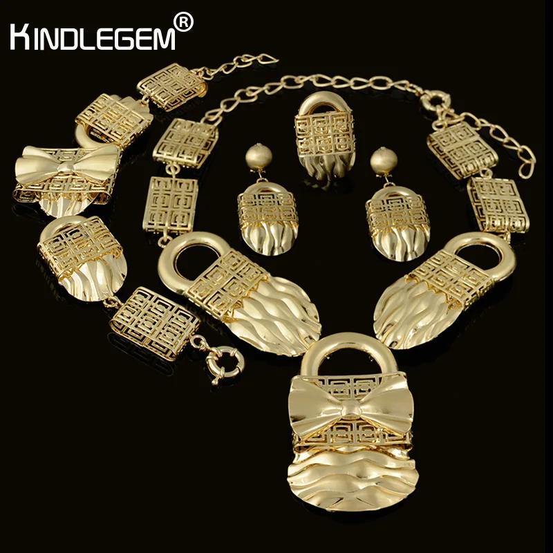 

Kindlegem Exquisite Dubai Jewelry Set Luxury Gold Silver Color Big Nigerian Wedding African Beads Jewelry Set Costume Design