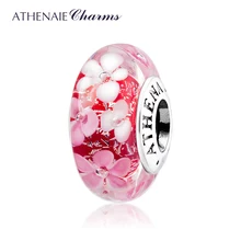 ATHENAIE cristal de Murano 925 Plata núcleo flor Rosa jardín encantos Color rosa