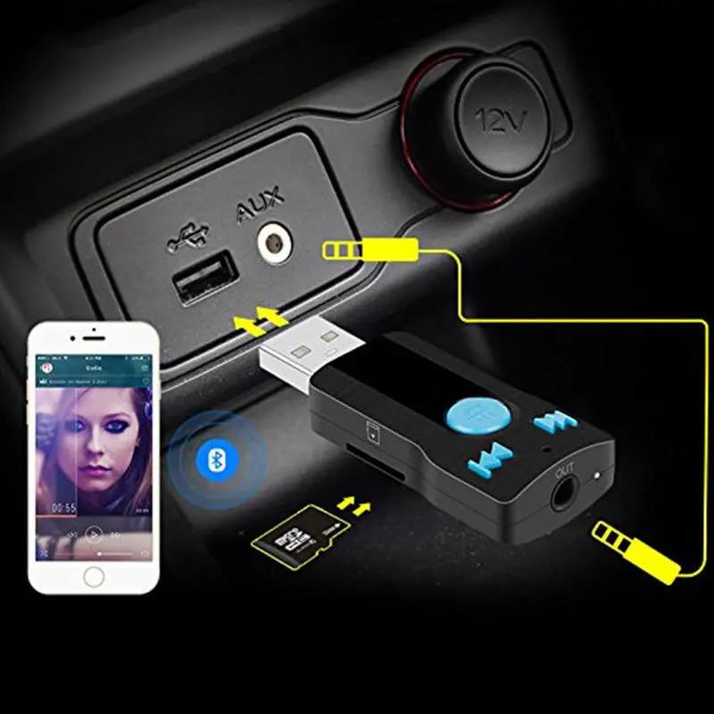 Новый автомобильный комплект громкой связи с USB Bluetooth Aux разъем 3 5 мм адаптер для