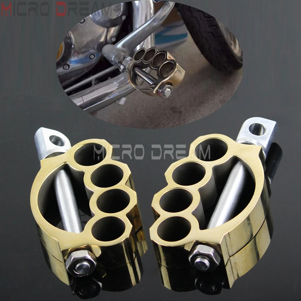 Knuckle Brass Foot Pegs Male Mount Foot Rests For Harley Softail