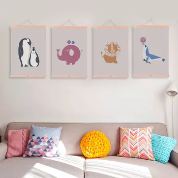 

Kawaii Cute Lion Animal Posters Print Nordic Style Baby Room Decor Vintage Scroll Wall Art Picture Wooden Frame Canvas Paintings