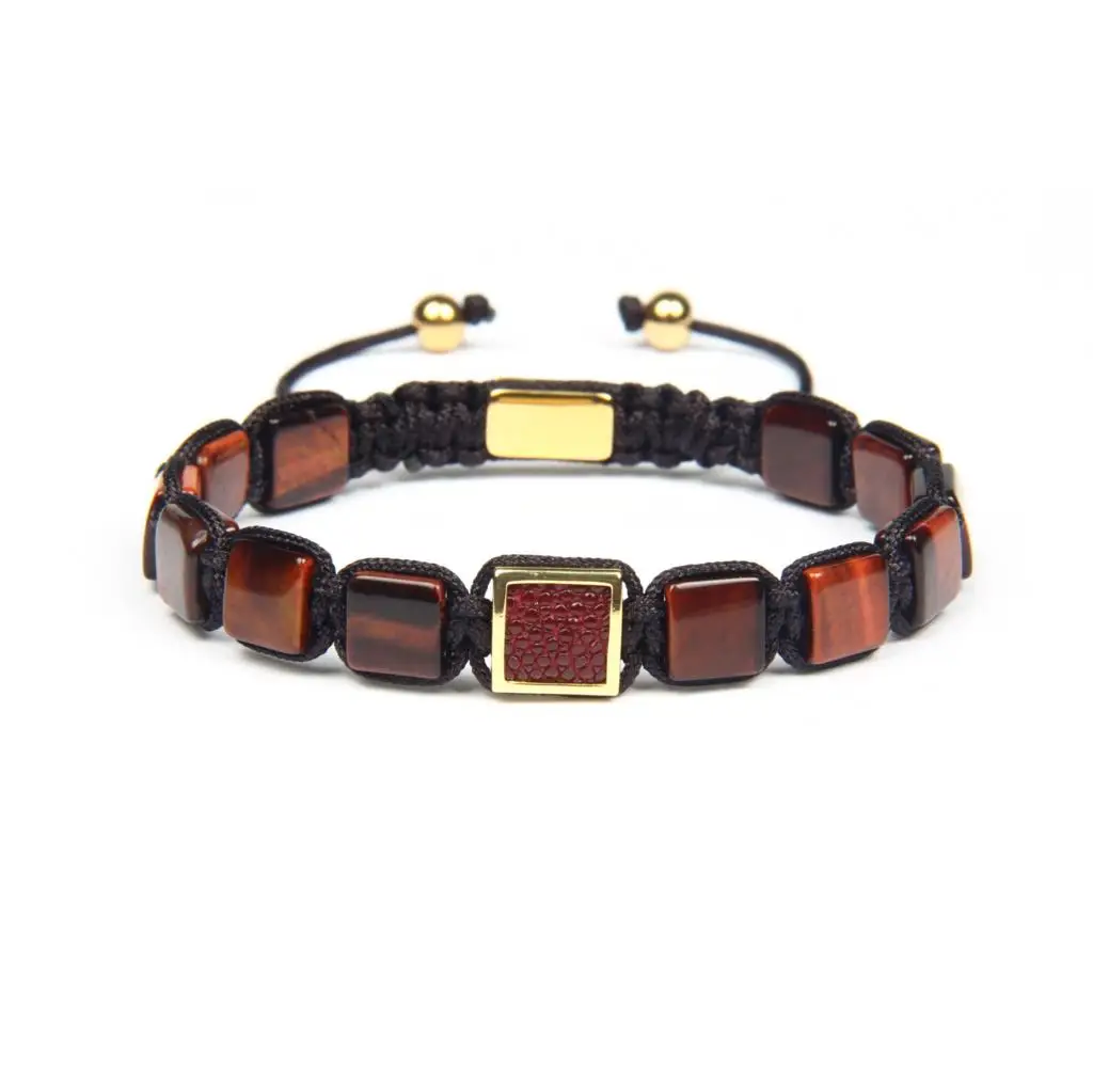 red tiger eye Ailatu из натуральной кожи питона Stingray Плетеный браслет с 8x8 мм натуральный красный тигровый глаз Малахитовый квадратный планшетный камень - Окраска металла: red tiger eye