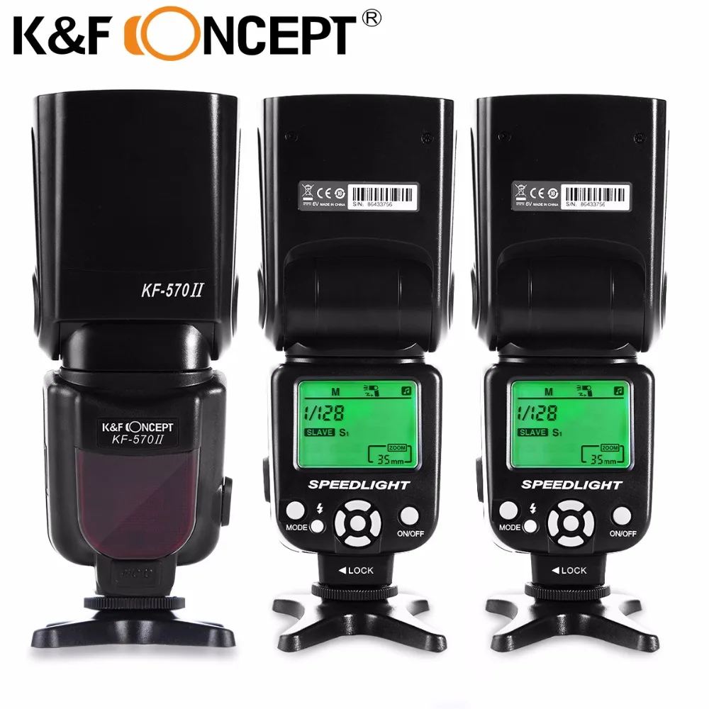 

K&F CONCEPT 3PCS KF-570II High Speed Wireless GN54 Flash Light Speedlite LCD Display for Canon for Nikon Camera free shipping