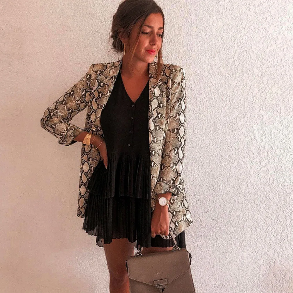 

Jacket Women Snake Print Long Sleeve Coat Office Lady Jacket Outwear Tops Women's Snake Print women's suit top veste femme C30