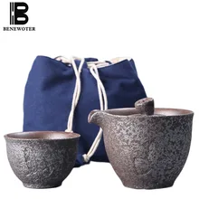 Краткое офис путешествия Портативный Винтаж лотоса кружка Quik 1 баночка 2 чашки Керамика крупный Глиняный Чайник Чайная Чашка Чай пуэр из провинции чайный набор кунг-фу