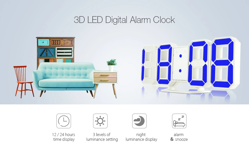 3D светодиодный цифровой сигнализации часы-фонарик ЖК-дисплей монитор для дома, кухни, офиса ночник функция повтора Регулируемая яркость