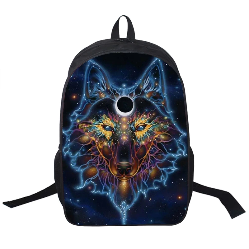 Wolf Husky Printing Backpack Men Women Street Rock Backpack Pug