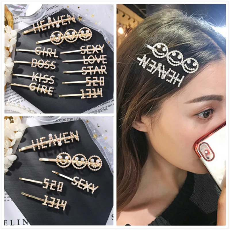 Новые модные женские жемчужные заколки для волос Kiss Girl Boss Love Star Аксессуары