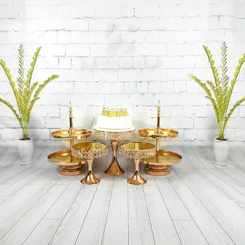 

Wedding Cupcake Gold Tray Metal 3 Tier Mirror Cake Stand 5 -7pcs/set