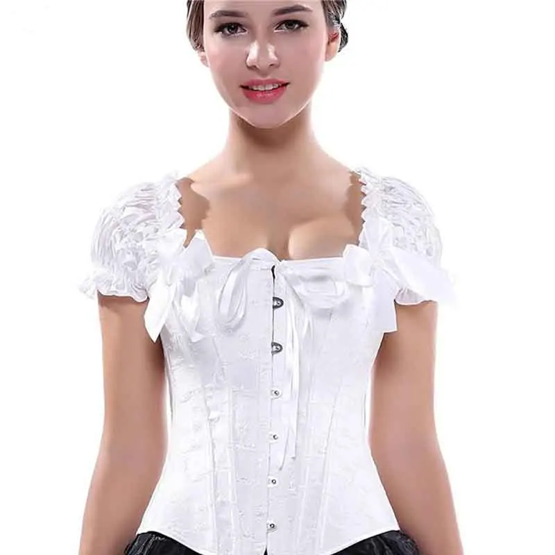 White Women Jacquard Lingerie Basque Corselet Bustier Sexy Floral Lace  Top Corset Steampunk Night Clubwear Plus Size 5XL 6XL (1)