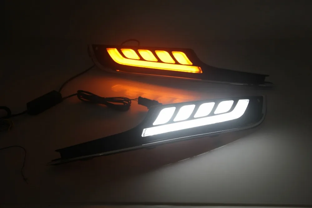

Osmrk led drl daytime running light for Volkswagen golf 7 with yellow turn signals and blue night running light