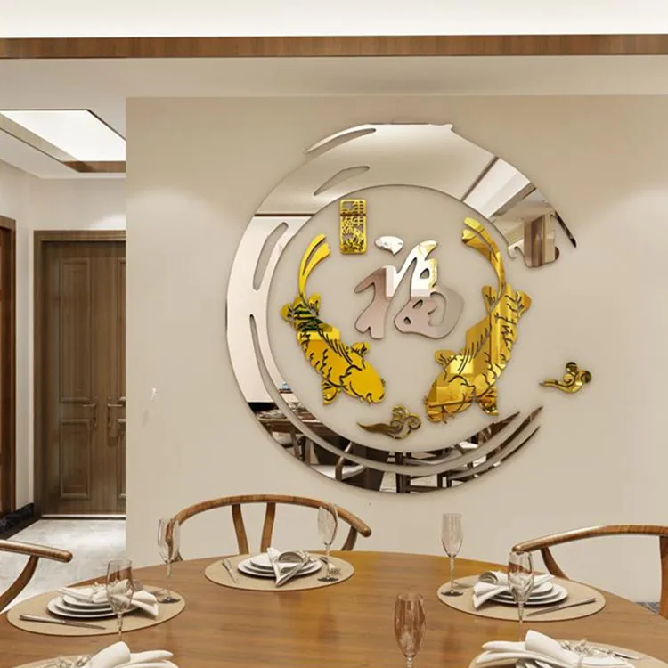 Креативные китайские фэн-шуй рыбки Акриловые 3d настенные наклейки для гостиной вход современный домашний Настенный декор зеркальная Настенная Наклейка