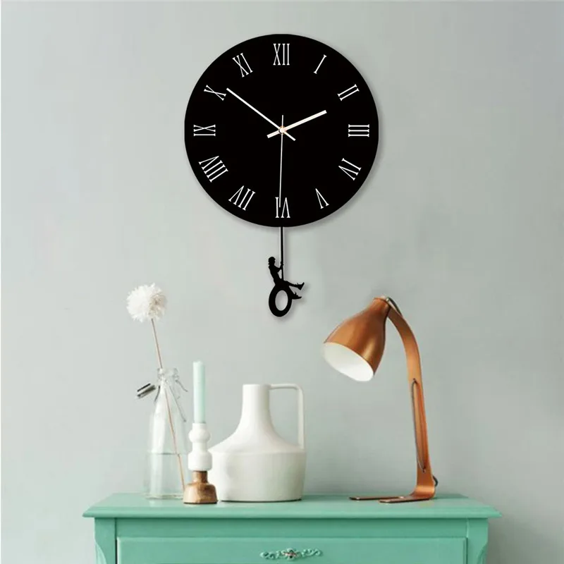 Home wall clock Nordic living room creative bedroom silent acrylic swing clock white and black clock wall hangings