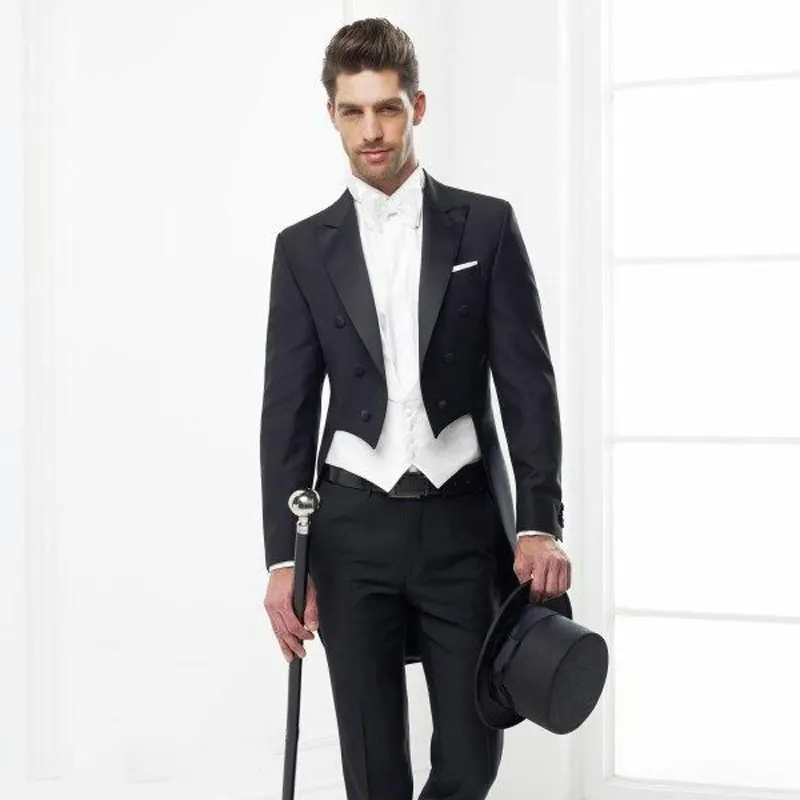 

Slim Fit Black Tailcoat Men Suits for Wedding Long Jacket Custom Groom Tuxedos Man Blazers 3Piece Terno Masculino Costume Homme