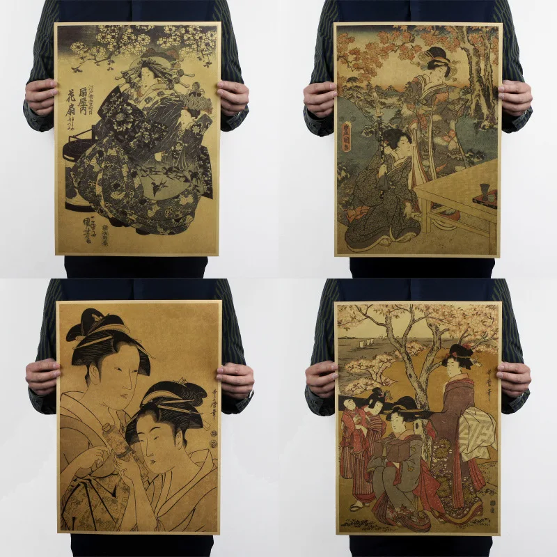 

Si Di Ke Japanese Kanagawa Yamato-e Ukiyoe Kraft Paper Posters Poster Wall Stickers for Bar Room Home Decor