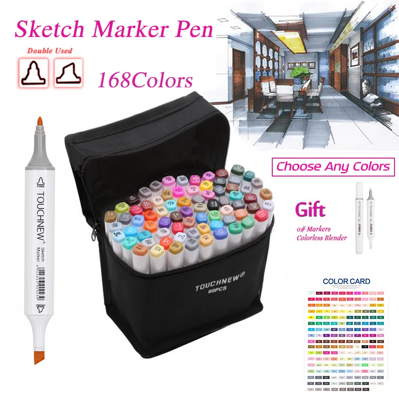 

TOUCHNEW 168colros Can Choose any Colors Markers Set Dual Headed Sketch Marker Pen For Drawing Manga Animation Art Supplies