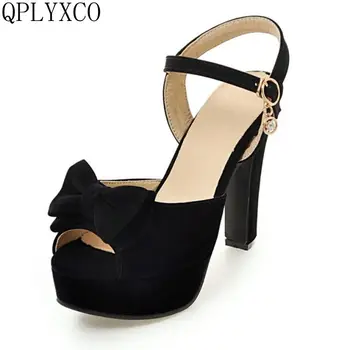 

QPLYXCO New women shoes Big Size 31-47 PeepToe High Heels(12CM) Sandals Platform Ladies party wedding Shoes Woman Sandal 161-15