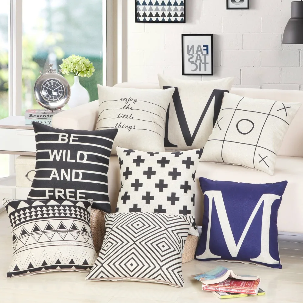 

Mediterranean Style Cushion Covers Modern Style Letters Triangle Cross Stripe Pillow Covers 45cm*45cm Simple Style Pillowcases