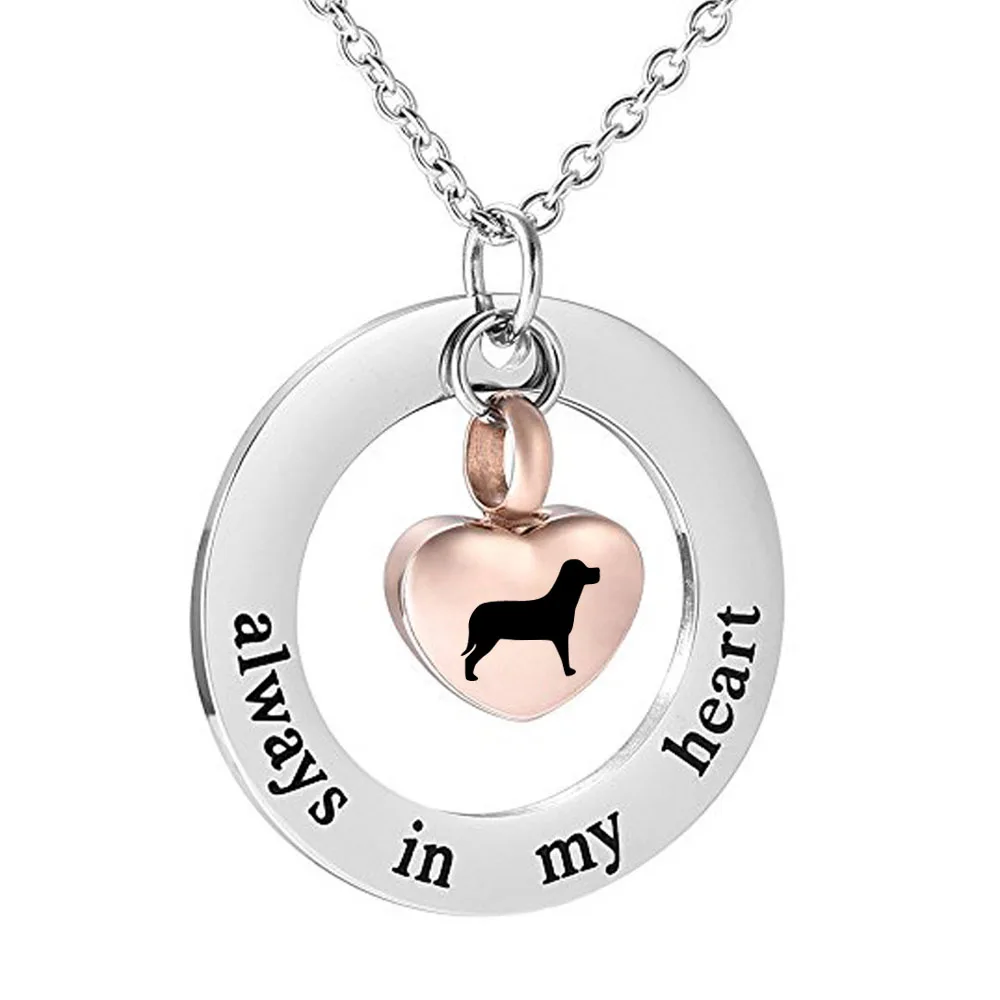 Кремационные ювелирные изделия Pet Dog ожерельлье для праха Always in my heart памятная