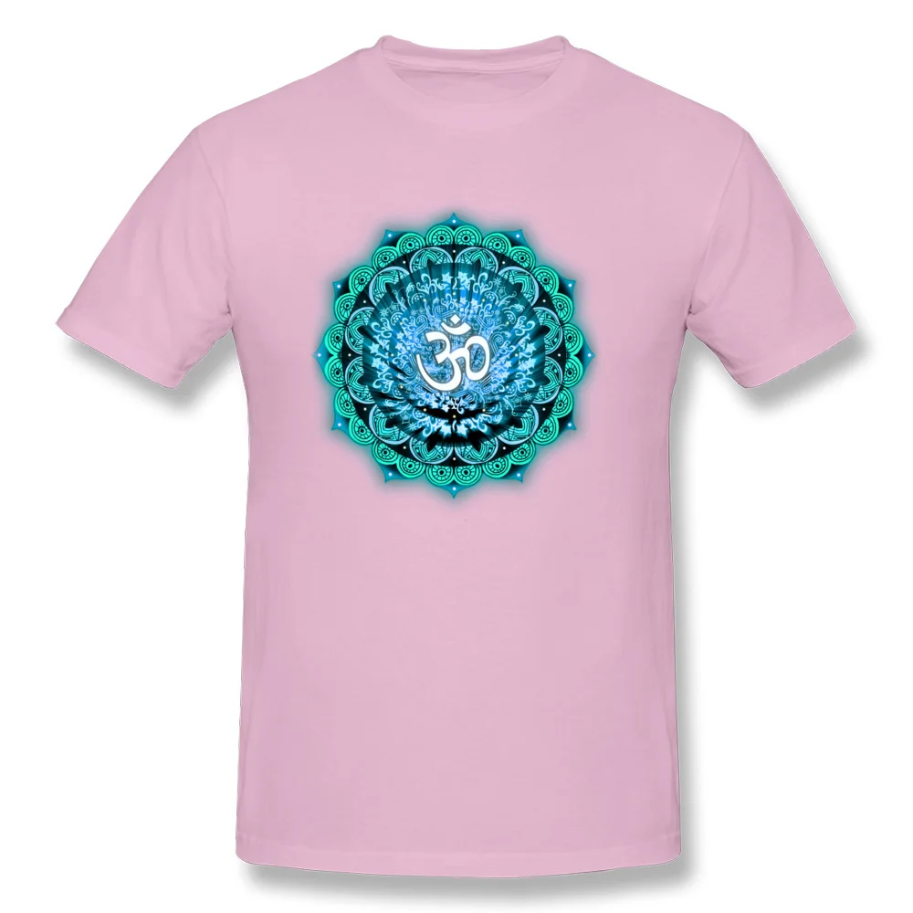 CasualFunny Short Sleeve Tops Shirt Father Day Designer Round Neck 100% Cotton Tee-Shirts Men Top T-shirts Om Mandala  Om Mandala pink