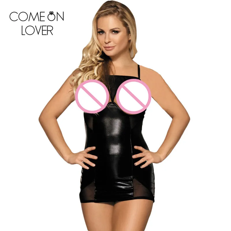 800px x 800px - Comeonlover Hot plus size erotic lingerie porno costumes black faux leather  sexy dress erotic open bust disfraz sexy LR70338