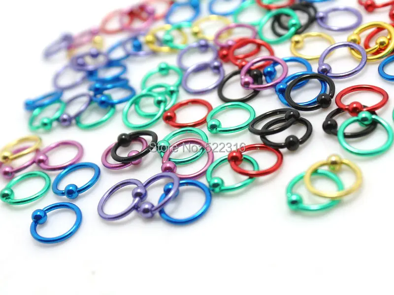 stainless steel captive beaded ring body piercing jewelry septum lip ring jewelry mix color