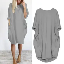 Модная женская футболка с длинным рукавом, большая футболка с карманами размера плюс, женские топы, свободные тянущиеся футболки