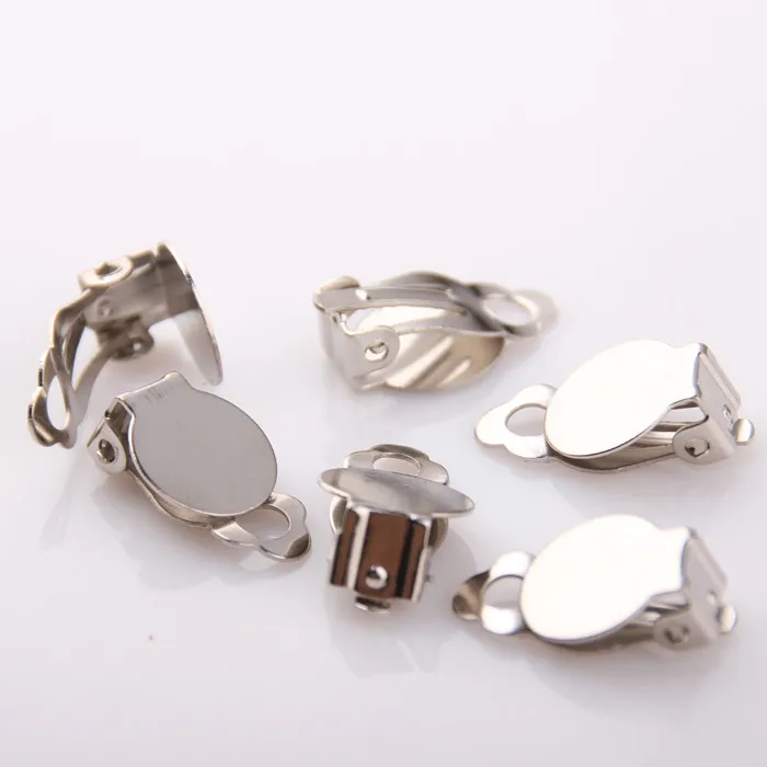 Silver Gold Plate Clip Hardware Metal Ings For Accessory Clamp 10mm 12mm White K Ear Clips Earring Settings Blank Base Cameo Cabochon Tray Supplies For Jewelry