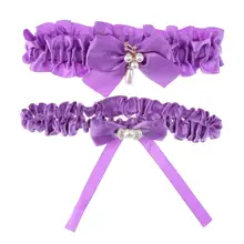 2 шт. Свадебные Подвязки для невесты фиолетовые атласные бант жемчуга и кристаллы для свадьбы подвязка ремень набор 1 держать 1 бросать