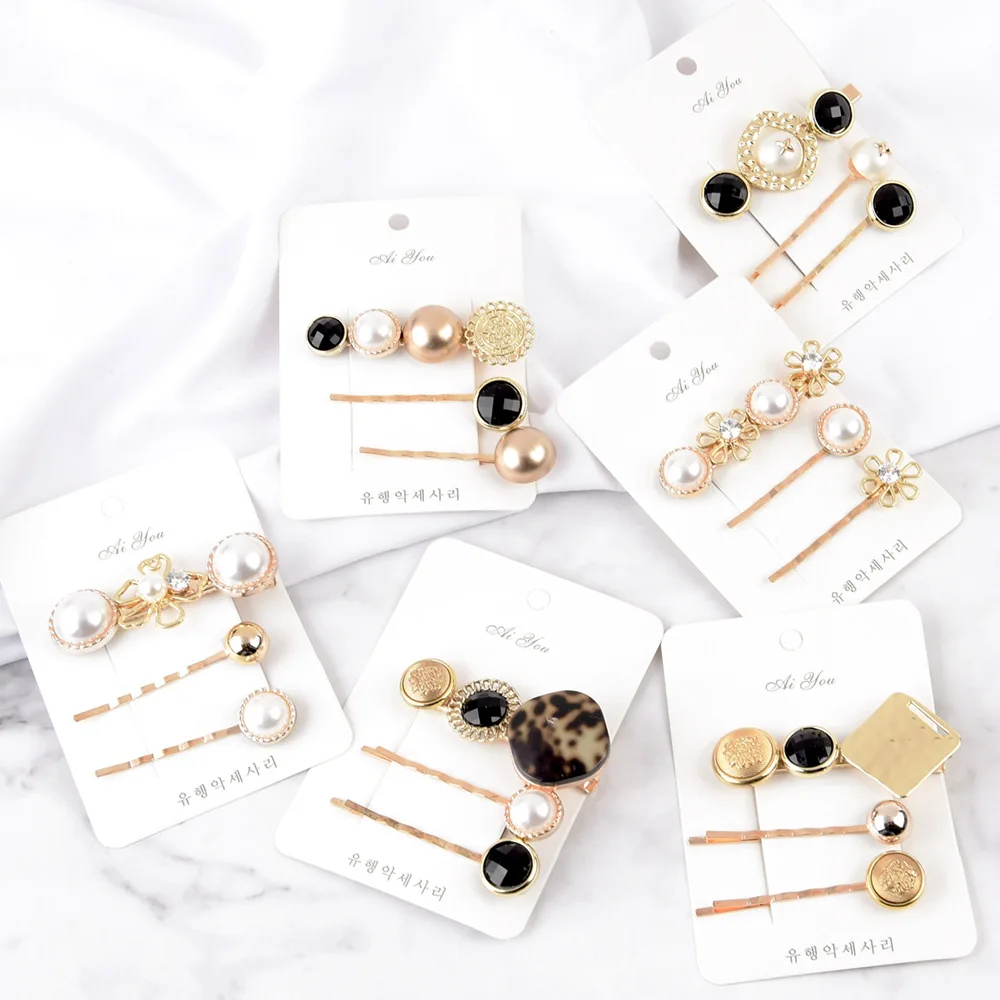 

3PCS/SET Fashion Pearl Hair Clips for Women Girls Geometric Metal Hairgrips Korean Gold Hairpins Barrettes Beauty Accessories