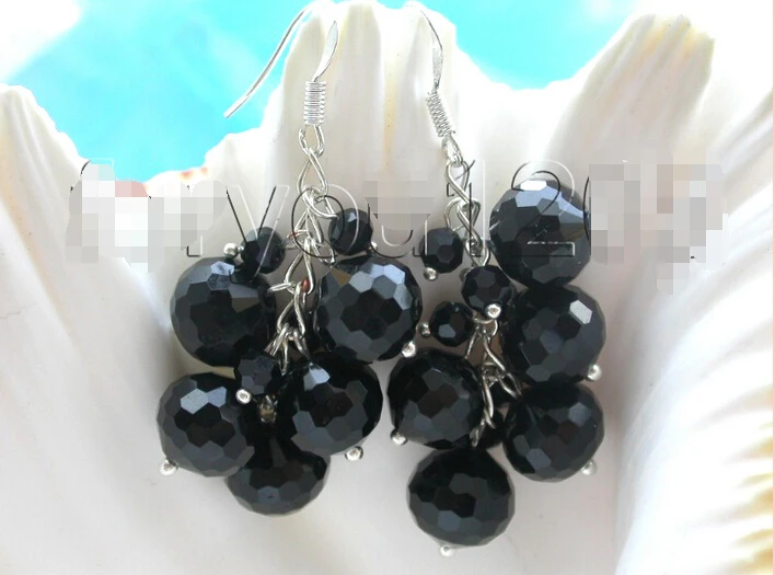 

FREE shipping>>>>Genuine Natural Black Agate cespitose Earrings 925ss!!