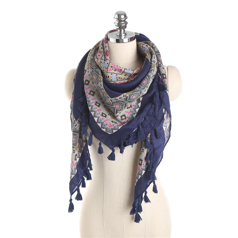 2018 Spring New Ethnic Retro Square Scarf Woman Geometric Print Cotton