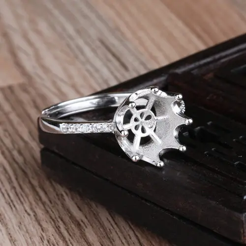 

925 Sterling Silver Ring 7-10mm Pearl or Round Bead Semi Mount Engagement Wedding Ring Fine Jewelry Setting Crystal