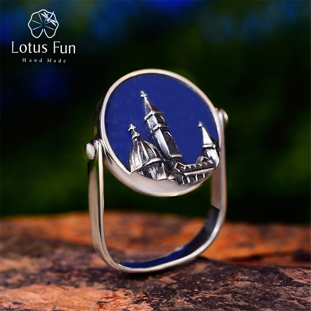 Lotus Fun Real 925 Sterling Silver Natural Aventurine Handmade Fine Jewelry Florence Cathedral Rings For Women