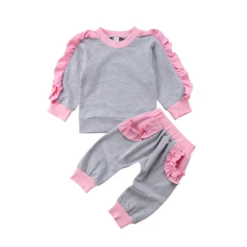 

2018 New Autumn Winter Toddler Kids Baby Girl Ruffles Pullover Hoodies Sweatshirt Tops+Long Pant Trouser 2PCS Clothing Set