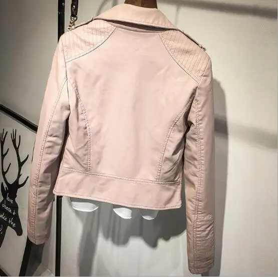 discounted  New Autumn Winter Pu Leather Jacket Faux Soft Leather Coat Slim Black Rivet Zipper Motorcycle Jacke