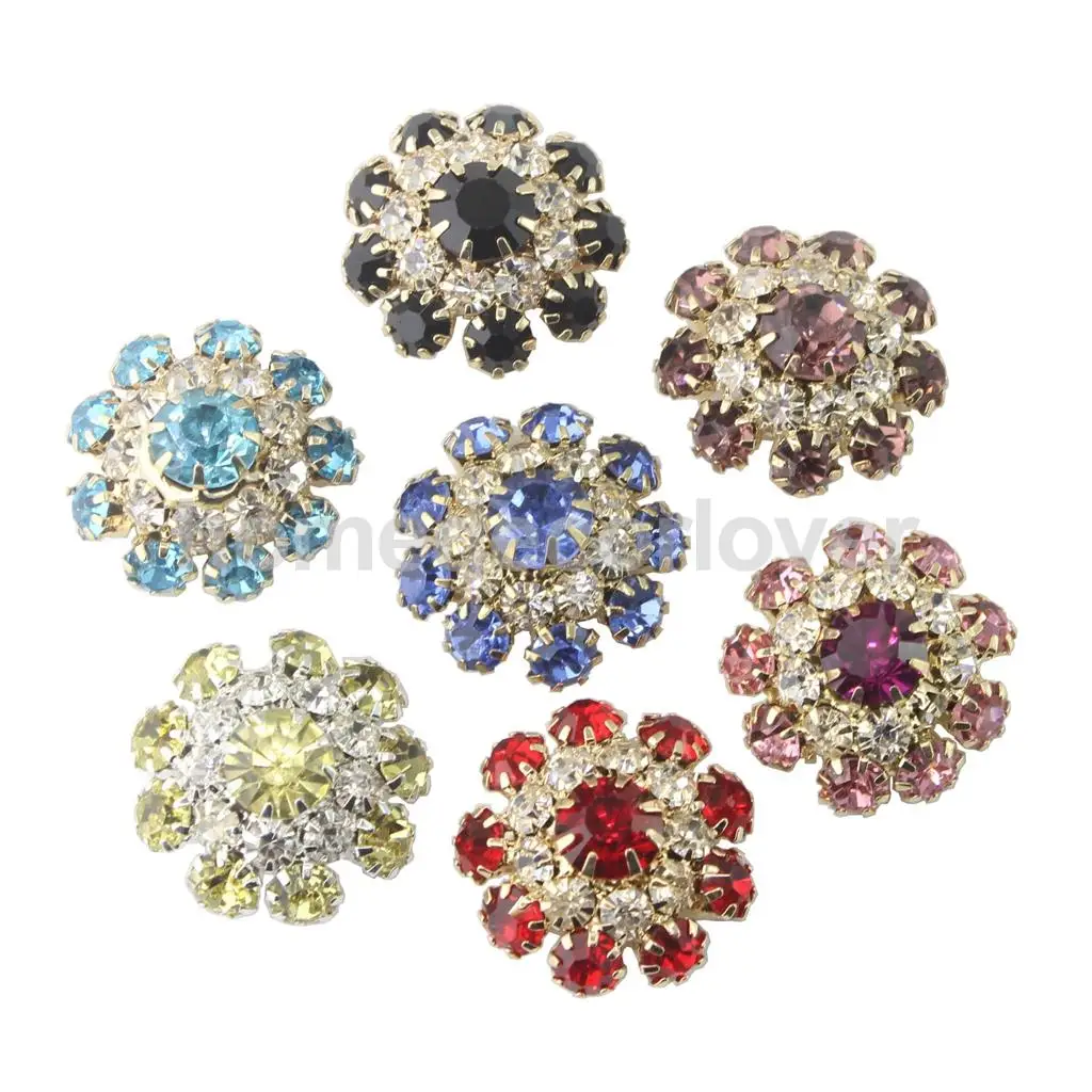 5Pcs Glass Metal Rhinestone Flower Shank Buttons Crystal Beads Bulk for Hair Flower DIY Craft Decor Sewing Garments Accessory