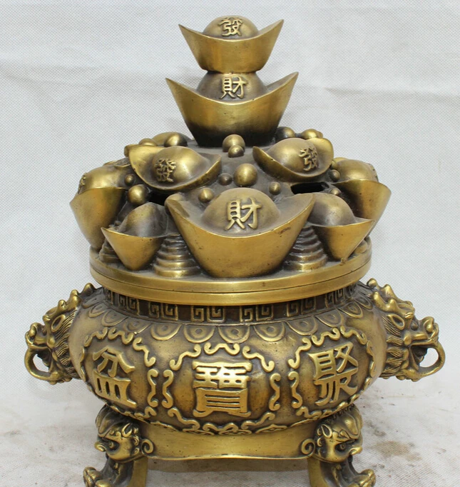 

JP S62 13" China Bronze Whith Painting Fu Lu Shou God longevity immortal Yuanbao Statue