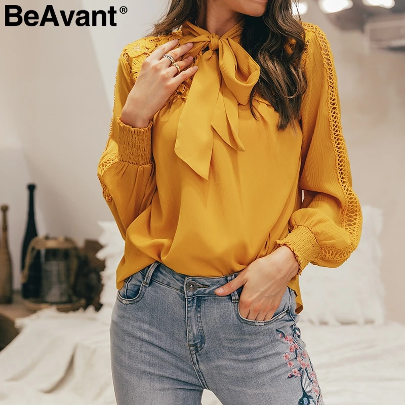 Женская офисная блузка с длинным рукавом BeAvant элегантная Свободная вырезом и